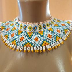Colored beaded necklace collar for women Ukrainian folk necklace Traditional necklace Carpathian necklace Wide geometric