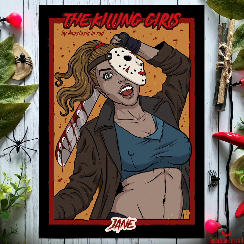 Jane, horror movie poster by Anastasia in red