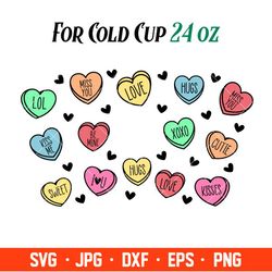 Valentine Candy Heart Full Wrap Svg, Starbucks Svg, Coffee Ring Svg, Cold Cup Svg, Cricut, Silhouette Vector Cut File