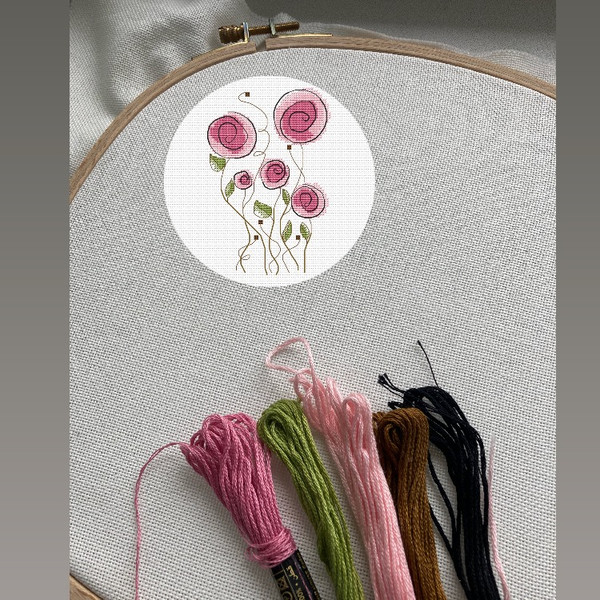 Pink Flowers cross stitch pattern-4