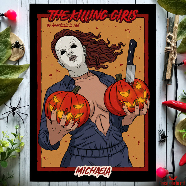 Michaela, horror movie inspired art print by Anastasia in red