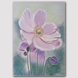 original handmade pastel painting lilac anemone lilac delicate flower painting living room wall decor bedroom wall decor