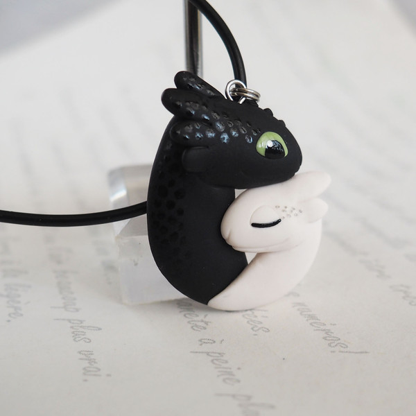 Toothless Necklace - Night Fury and Light Fury together Love  - Train dragon gift  5.JPG