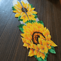 long beaded necklace with voluminous sunflowers ukrainian beaded flower necklace gift for her