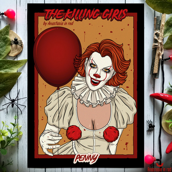 Penny, horror movie inspired art print by Anastasia in red