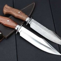 2 pieces of Damascus and j2 Steel Handmade Bowei Knives Walnut Wood Handle