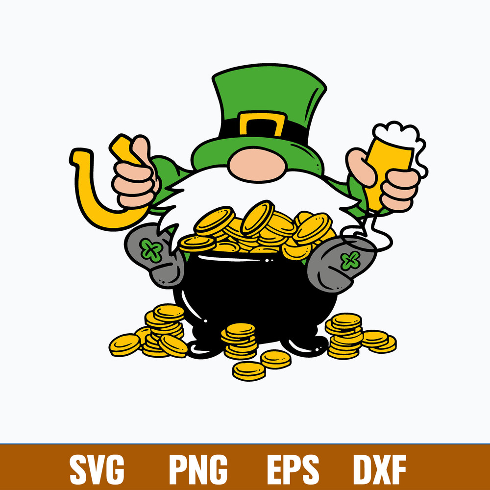 Gnome Pot Of Gold Svg, Gnome Svg, Png Dxf Eps File.jpg