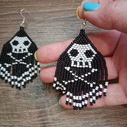 halloween pirate earrings small beaded fringe earrings for halloween themed earrings for halloween