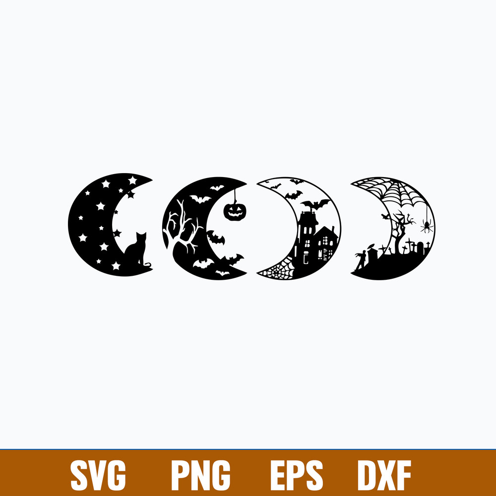 Halloween Moon Scenes Svg, Haunted Moon Svg, Moon Scary Svg, png Dxf Eps File.jpg
