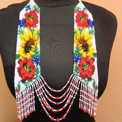 Statement necklace Sunflower necklace Wildflower necklace Beaded necklace Flower necklace Seed bead jewelry