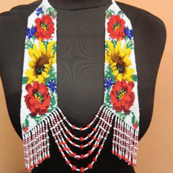 statement necklace sunflower necklace wildflower necklace beaded necklace flower necklace seed bead jewelry