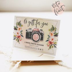 Photography gift Card Template, Photographer Gift Certificates Template, Gift Certificate Printable, Editable Card
