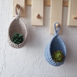 hanging wall wicker planter basket or air plant holder housewarming gift - entryway door organizer