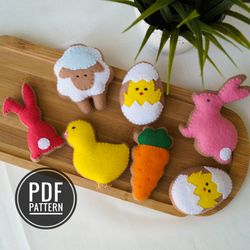 Easter Cookies Sewing Pattern, Easter Decor Felt Pattern PDF, Felt Egg Chick Bunny Sheep, Felt Food, Easter Ornament