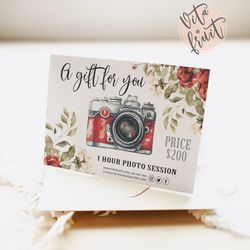 Gift Certificate Template, Gift Card Photography, Photo Session Voucher Printable Template, Photo Gift Cards