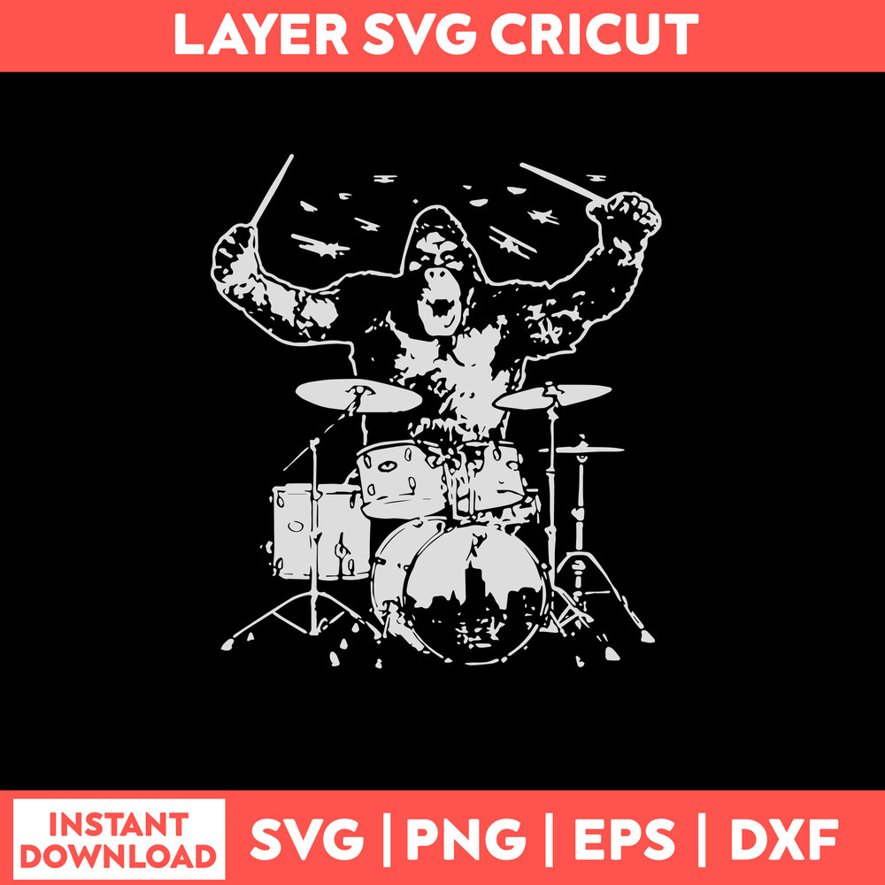King Kong Playing Drums Svg, Kinh Kong Svg, Png Dxf Eps File.jpg