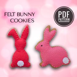 2 Easter Bunnies Cookies Sewing Pattern, Easter Decor Felt Pattern PDF, Easter Ornament, Felt Food Pattern