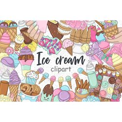 Ice Cream Cone Clipart | Dessert Illustrations Set