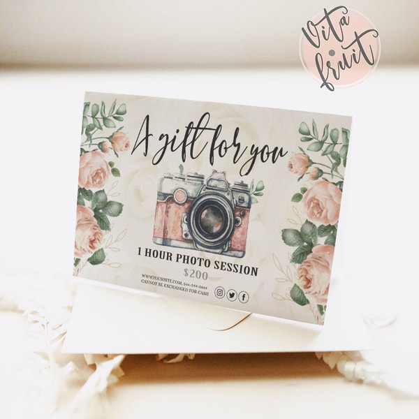 Printable Gift Certificate, Photography gift Card Template, Inspire
