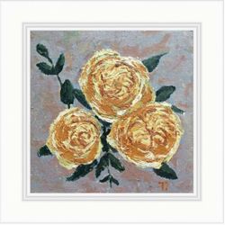 "Yellow Roses" oil small impasto painting flower stilllife original wall art picture artwork floral