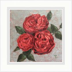 "Red Roses" oil small impasto painting flower stilllife original wall art picture artwork floral