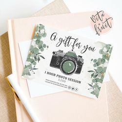 Greenery Gift Certificate Template, Photo Gift Cards, Photography gift Card Template, Photography Voucher