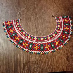 Ukrainian red beaded necklace-collar embroidered shirt Boho necklace colored necklace huichol necklace Ethnic necklace