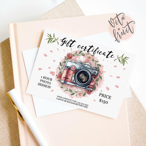 Elegant Photo Session Voucher Card, Gift Certificate Printab - Inspire ... Elegant Photo Session Voucher Card, Gift Certificate Printab - Inspire ...