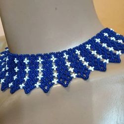 RBG Blue beaded necklace Beaded necklace for women Beaded collar necklace Native Ukrainian Exquisite necklace