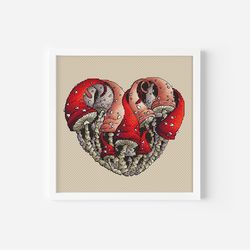 Witch Heart Cross Stitch Pattern PDF, Mushroom Counted Cross Stitch, Amanita Embroidery, Funny Gift, Embroidery Design D