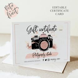 Business Printable Gift Certificate, Photo Session Voucher Printable Template, Photography gift Card Template