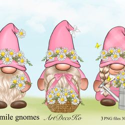 pink gnomes png, daisy gnome, chamomile clipart