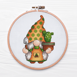Garden Gnome Cross Stitch Pattern Pdf, Cactus Cross Stitch, Spring Dwarf, Small Kawaii Embroidery, Cute Gnome Tapesty, B