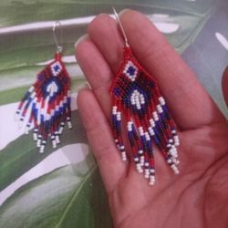 Small boho beaded earrings Triangle beaded earrings. Little boho earrings Huichol beaded earrings, Huichol geometric ear