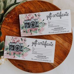 Floral Gift Certificate Template, Photographer Gift Card Template, Photography Voucher, Photo Gift Cards