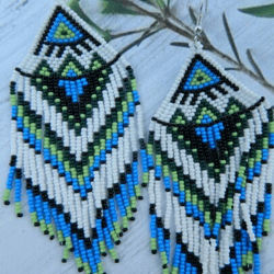 Geometric Huichol earrings Large Dangling Earrings Aztec earrings Statement Earrings Mexican styles Beaded Earrings