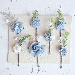 dusty blue set of 3 pcs/5 pcs/8 pcs/12 pcs bobby pins, wedding hair accessories, bridal hair pins, flower accessories