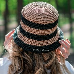 Crochet hat pattern, bucket hat crochet pattern, panama hat video tutorial, video tutorial Sun hat, raffia yarn tutorial