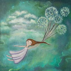 Fantasy painting girl in dandelions