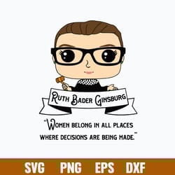 ruth bader ginsburd woman belong in all places where decisions are being made svg, chibi ruth bader ginsburd svg, png d