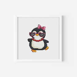 Penguin Girl Dancing in Sunglasses, Penguin Cross Stitch Pattern PDF Instant Download, Baby Penguin Counted Cross Stitch
