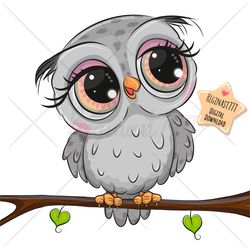 Cute Cartoon Owl PNG, Branch, clipart, Sublimation Design, Adorable, Print, clip art