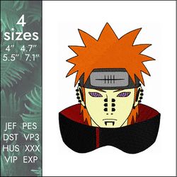 pain embroidery design, akatsuki naruto anime, 4 sizes