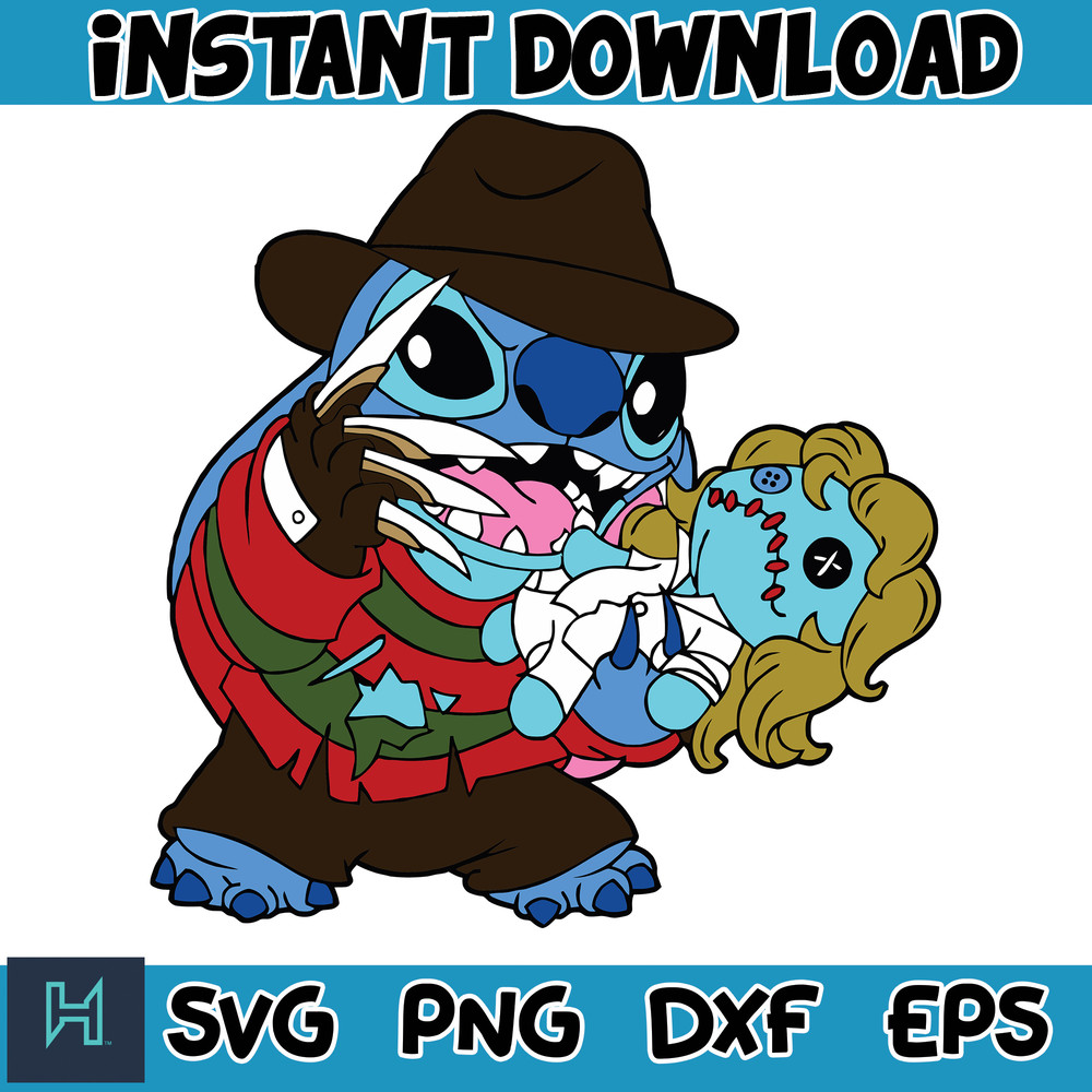 Freddy svg,Halloween Stitch Svg, Stitch halloween Svg, Stitch Cut File, Horror Movies Svg, Blue Alien Svg, Halloween Svg.jpg