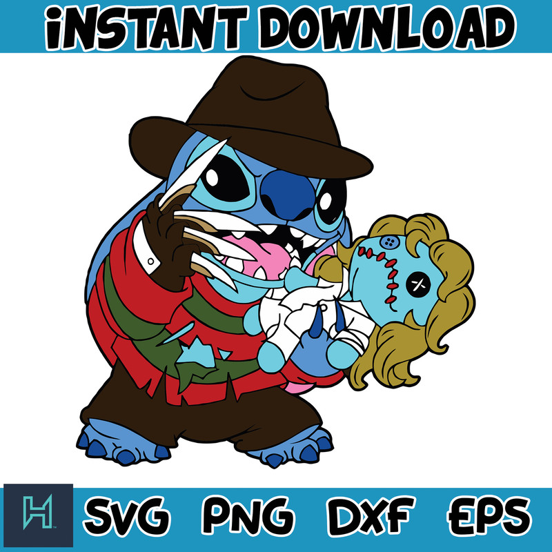 Freddy svg,Halloween Stitch Svg, Stitch halloween Svg, Stitch Cut File, Horror Movies Svg, Blue Alien Svg, Halloween Svg.jpg