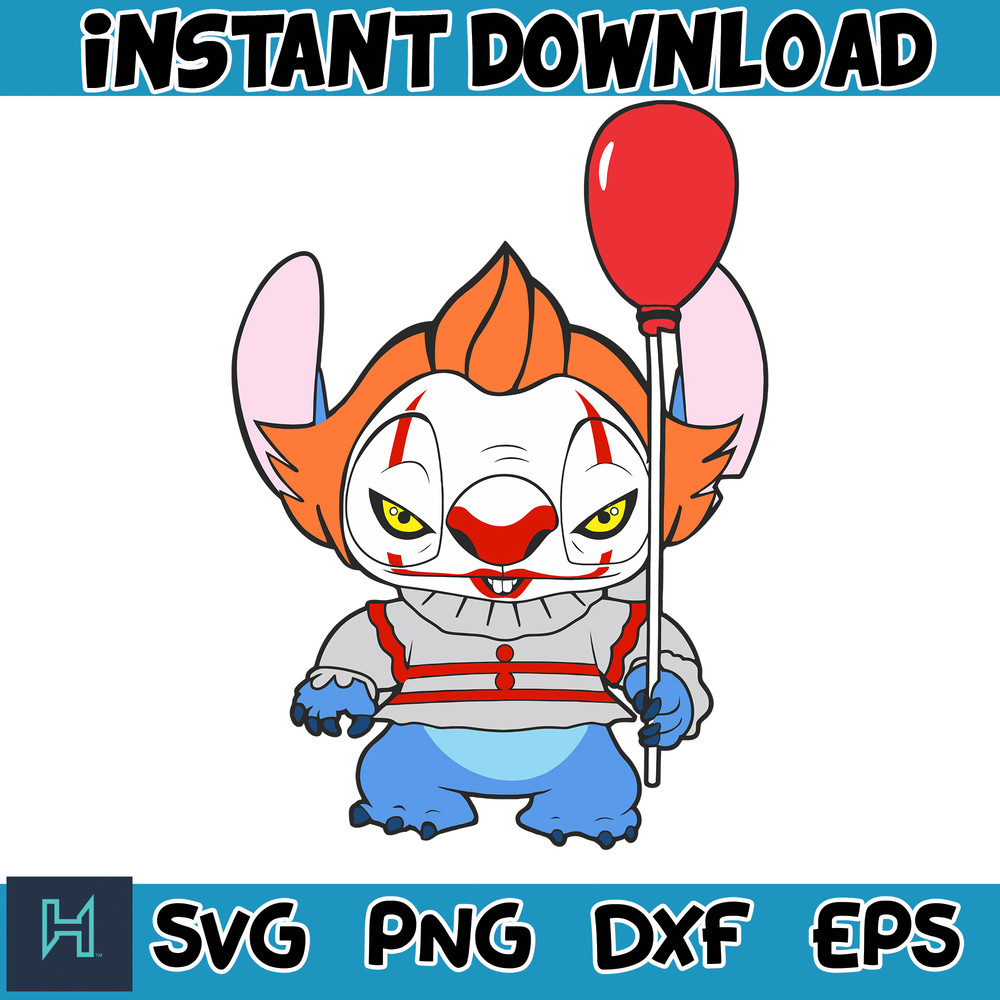 Pennywise, Halloween Stitch Svg, Stitch halloween Svg, Stitch Cut File, Horror Movies Svg, Blue Alien Svg, Halloween Svg.jpg