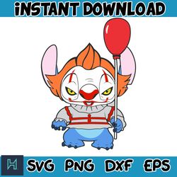 pennywise, halloween stitch svg, stitch halloween svg, stitch cut file, horror movies svg, blue alien svg, halloween svg