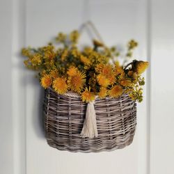 door basket with flower farmhouse wall decor grey wicker wall hanging basket front door woven basket entryway decor boho
