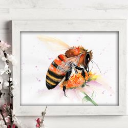 Watercolor bee painting, drawing watercolour bees painting flowers original art by Anne Gorywine