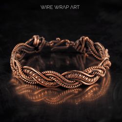 Unique copper wire wrapped bracelet for him or her, Unisex statement bangle, Handmade woven wire jewelry by WireWrapArt